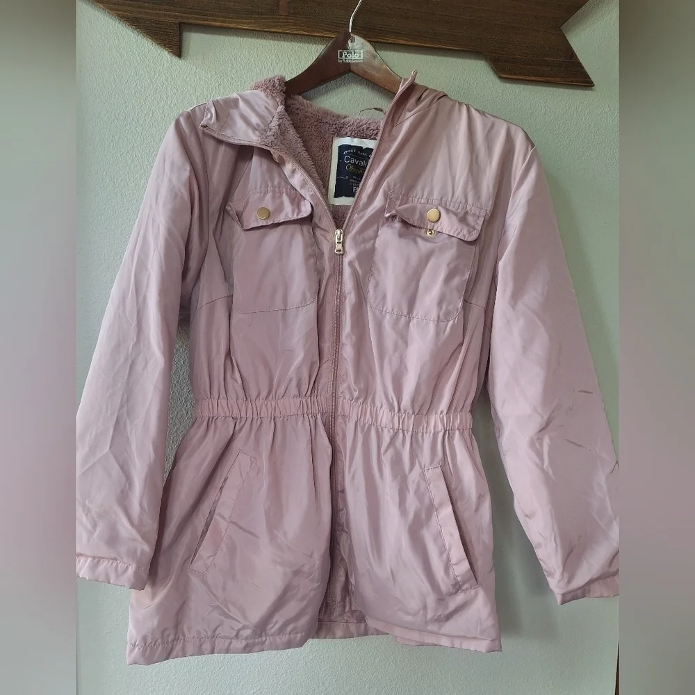Cavalini Womens Light Mauve Jacket Full Zip Hood Pockets Size Petite Large - Picture 1 of 6